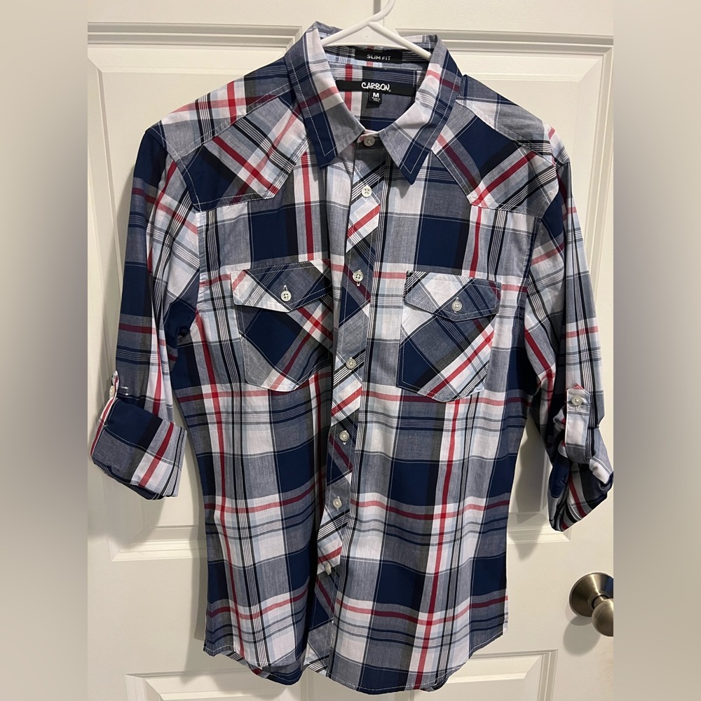 Carbon shirt casual slim medium size color blue ,white and red for men